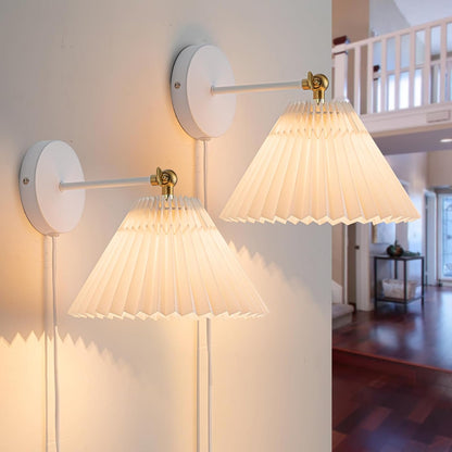 Wall Sconces Plug in, Swing Arm Wall Lamp with Power Cord, White Plug in Wall Lighting Fixtures Set of Two, Bedside Wall Mounted Reading Lamp with Switch, for Bedside Bedroom Hallway