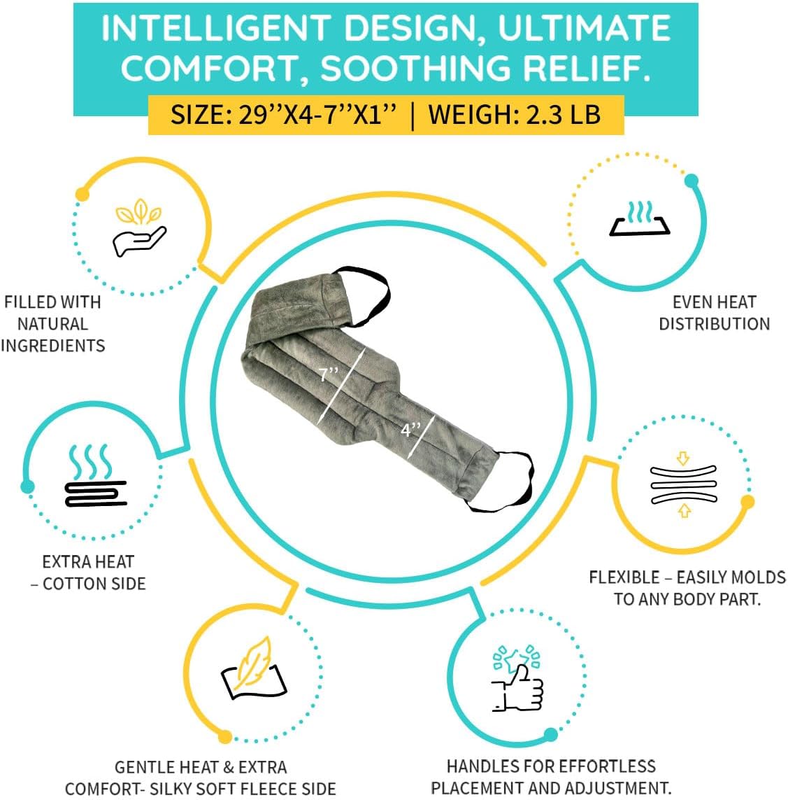 Versatile Heated Neck Wrap Microwavable - Neck Warmer Microwave Heating Pad for Shoulders, Sore Muscles - 22 Inches - 1 Pack