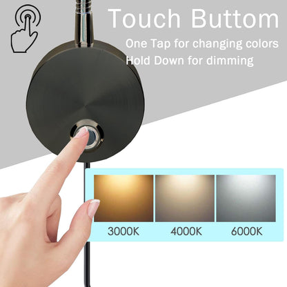 Adust Bedside Reading Light, Bedroom Reading Lamp, 3W LED Touch Dimmable Brightness Minimalist Wall Headboard Reading Lamp, Adjustable Colour Temperature, 3000k, 4000k, 6000k (Gold (2-Pack))