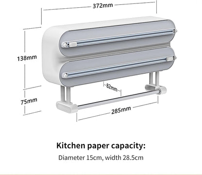3 in 1 Aluminum Foil and Plastic Wrap Organize Dispenser with Cutter, Magnetic Paper Towel Holder for Fridge, Includes 1 Roll of Cling Film