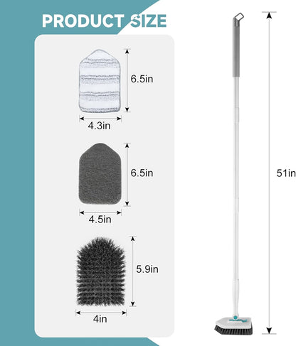 nacena Shower Scrubber with Long Handle, 4 in 1 Tile Tub Scrubber Brush with 3 Detachable Cleaning Heads and V-Shaped Grout Brush Shower Cleaner Brush for Bathroom Kitchen Toilet Tub Sink Wall, Black