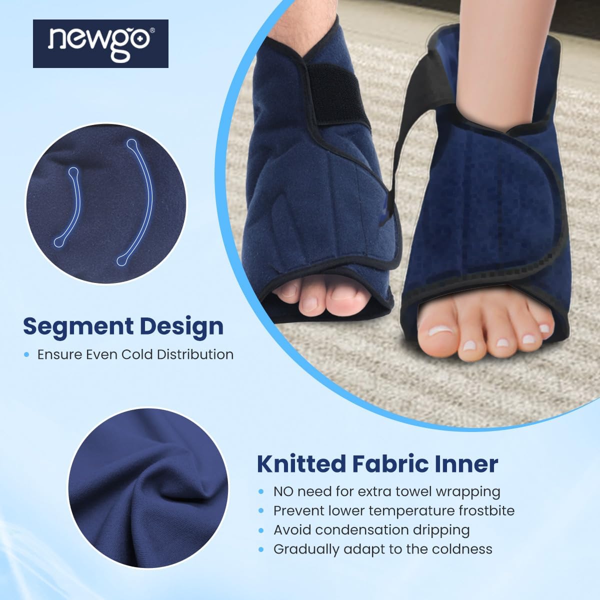 NEWGO Ice Pack for Foot Injuries Recovery, Blue | Reusable Gel Ice Wraps for Heel, Ankle, Soothes Plantar fasciitis, Bunion Surgery Pain, Ideal for Injury Recovery
