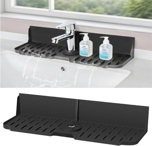 Silicone Kitchen Countertop & Sink Splash Guard, Silicone Sink Faucet Drying Mat, Faucet Mat for Kitchen Sink, 16.9” x 5.5’’ x 3.9’’ Splash Guard for Kitchen, Bathroom (Transparent)