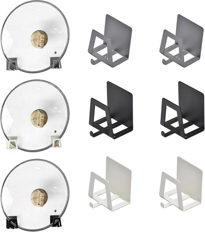 Pot Lid Holders Organizer Wall-Mounted Hook Rack Holder Organizers Inside Cabinet Door Wall Mount Pots Top Holder for Kitchen Cupboard Bedroom Living Room (8, Gray)