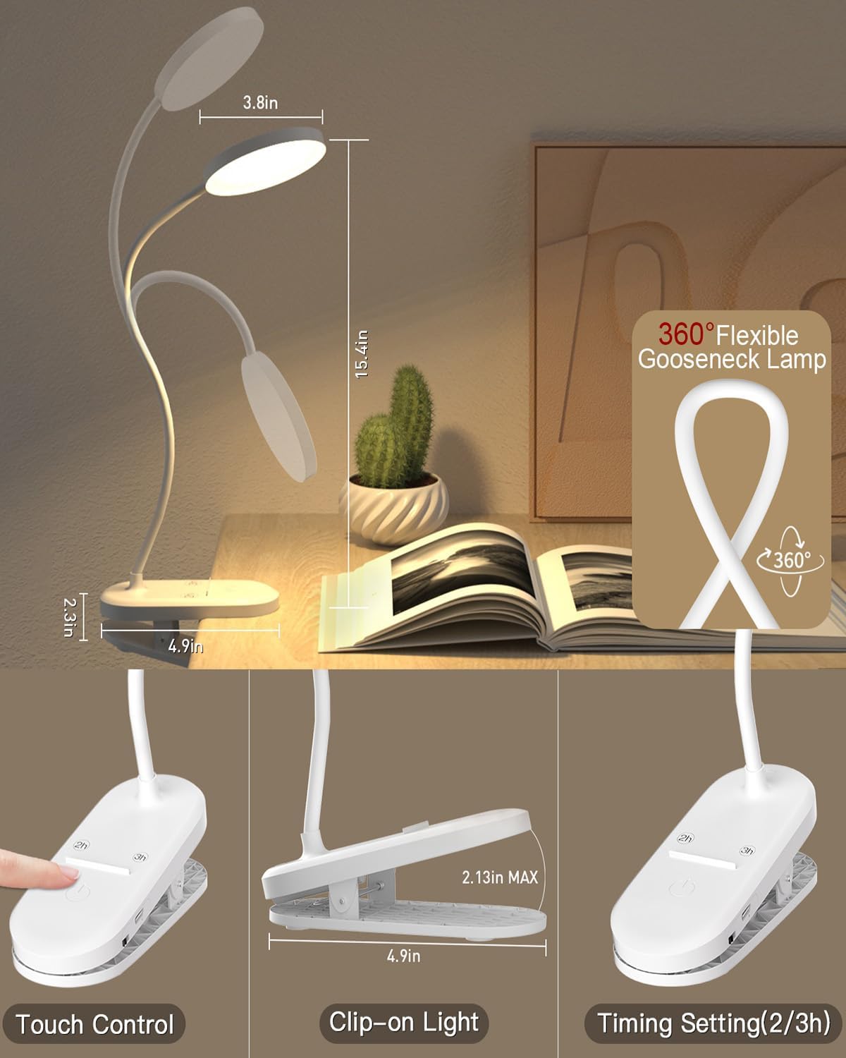 long-stars Red Light Reading Lamp for Sleep, Book Light for Bed Reading with 625nm Blue-Free Night Light, 2 Color Mode & Timer, 2000mah Rechargeable Clip on Lamp for Headboard, Desk, Studying