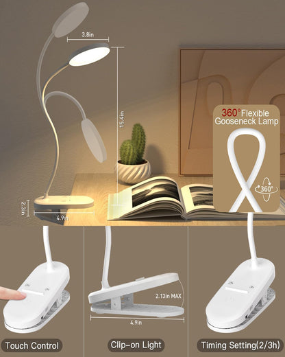long-stars Red Light Reading Lamp for Sleep, Book Light for Bed Reading with 625nm Blue-Free Night Light, 2 Color Mode & Timer, 2000mah Rechargeable Clip on Lamp for Headboard, Desk, Studying