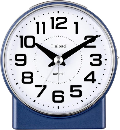 Tinload 4.3" No Ticking Analog Alarm Clock,Silent Readable for Seniors,Easy to Set,Gradual Rise Alarm,Big Numbers,On/Off Switch on Side,Gentle Wake,Snooze,Lighted on Demand,Battery Operated,Black