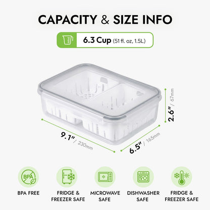 11.4 Cup Produce Saver Container for Fridge with Colander 2.7L | Airtight Fruit & Vegetable Storage Bin, Removable Strainer Basket, BPA-Free, Stackable, White Colander