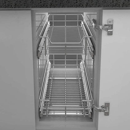 Pull Out Cabinet Organizer 15" W X 22" D, Chromed, Full Slide Out Drawers | For Kitchen Organizers and Storage, Pull Out Drawers For Cabinets Capacity Heavy Duty Caddy, Cabinet Shelves, Bathroom Pantry
