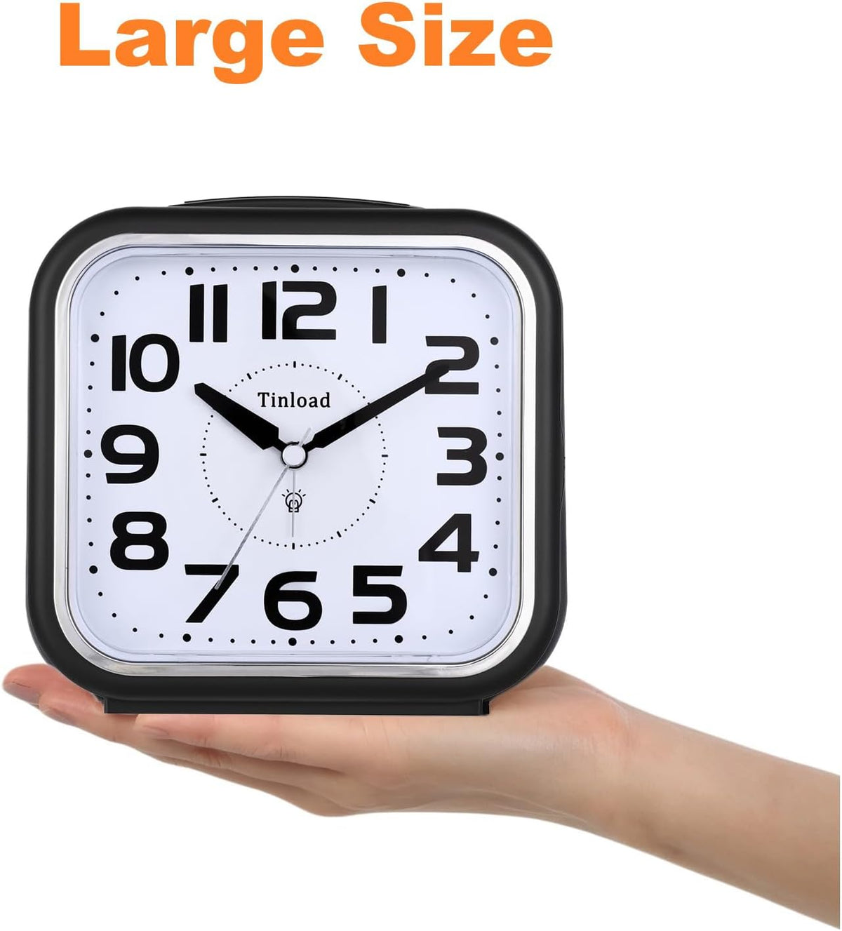 Tinload 5.5" Loud Bell Alarm Clock for Heavy Sleepers Adults, Silent No Ticking,Snooze,Lighted on Demand,Battery Operated Alarm Clocks for Bedrooms (Black)