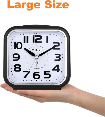 Tinload 5.5" Loud Bell Alarm Clock for Heavy Sleepers Adults, Silent No Ticking,Snooze,Lighted on Demand,Battery Operated Alarm Clocks for Bedrooms (Black)