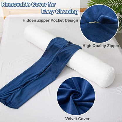 1 MIDDLE ONE Body Pillow for Adults, Bolster Pillow with Removable Velvet Cover, Long Round Cervical Roll Pillow, 35 x 7.87 Inches, Blue