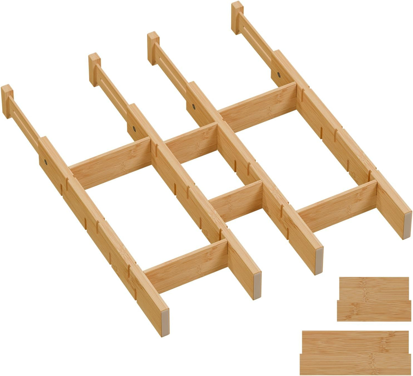 Bamboo Drawer Dividers, Expandable Kitchen Drawer Organizer | Include 6 Dividers, 6 Small Inserts and 6 Medium Inserts for Home, Office, Dressers