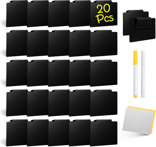 12 Pcs Basket Labels Clip on for Pantry Organization and Storage bin Labels with 2 Markers and 2 Wipe Cloths Reusable Chalk Basket Labels - Black Bin Labels Clip on Chalkboard Basket Tags