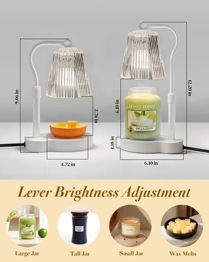 Candle Warmer Lamp with Timer & Dimmable Settings, Adjustable Height Flameless Scented Wax Melter for Jar Candles, Elegant Home Decor Warmer Lamp with 2 Bulbs, Gift for Women Mom Friend Family, White