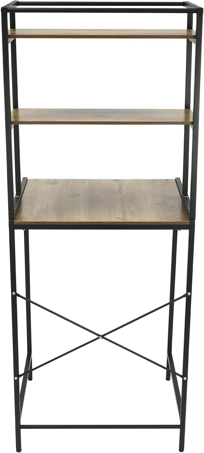 Over Washer and Dryer Storage Shelf Portable Organizer Rack Space Saver Standing Rack with Adjustable Feet for Bathroom Laundry Room (Black+Oak)