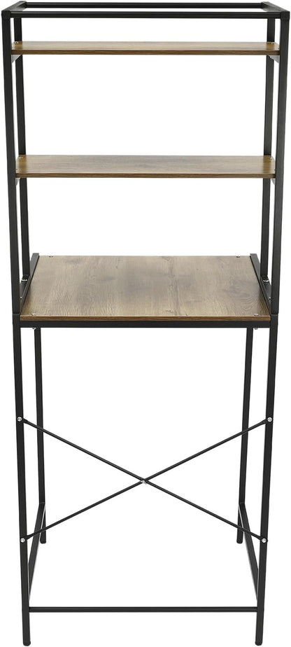 Over Washer and Dryer Storage Shelf Portable Organizer Rack Space Saver Standing Rack with Adjustable Feet for Bathroom Laundry Room (Black+Oak)