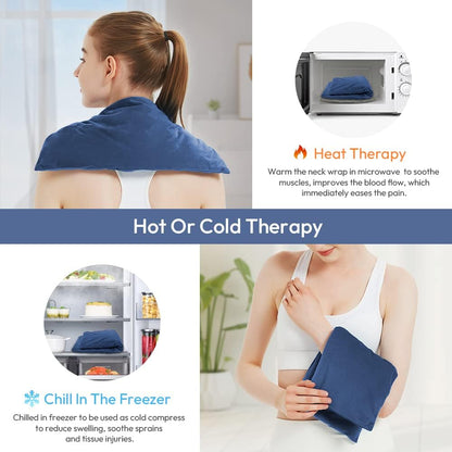 Microwave Heating Pad 6 x 12 Small Heating Pad Microwave, Microwave Bean Bag Heating Pad for Neck and Shoulders, Moist Heat Pack Pillow Warm Compress for Knee, Muscles, Joints, Wrist (Dark Blue)