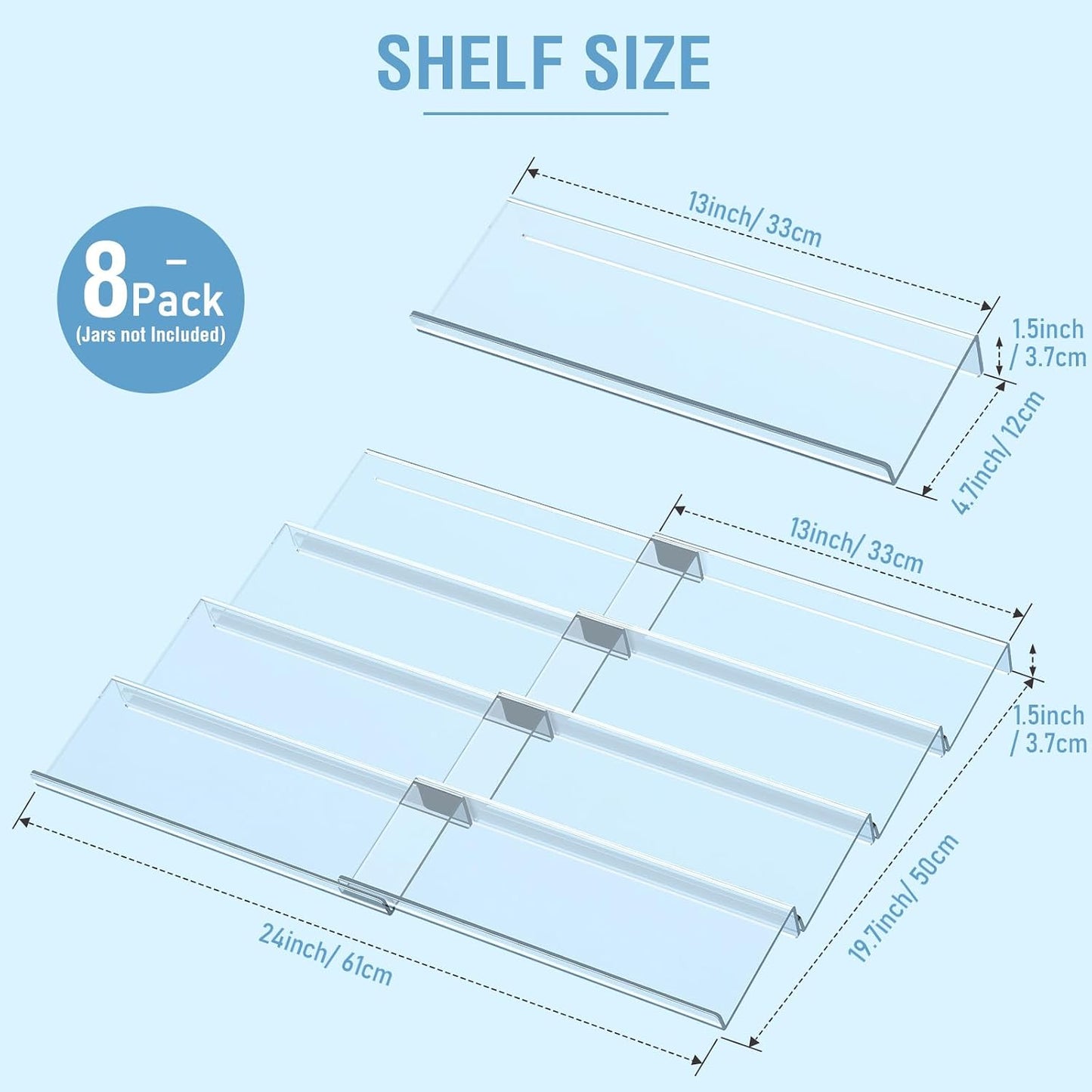 Spice Drawer Organizer 4 Tier, Acrylic Seasoning Organizer Rack, Large | Clear Spice Rack Tray, Kitchen Seasoning Jars Drawers Insert (Jars Not Included/ Expandable From 13" to 26")