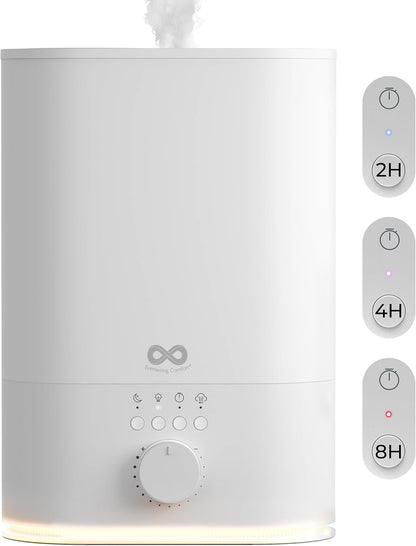 Everlasting Comfort 2.5L Top Fill Humidifier for Bedroom – 28dB Ultra-Quiet, Easy to Fill & Clean, 24HR Runtime, Night Light, Timer, Ultrasonic Cool Mist, Auto Shut-Off for Indoor Use
