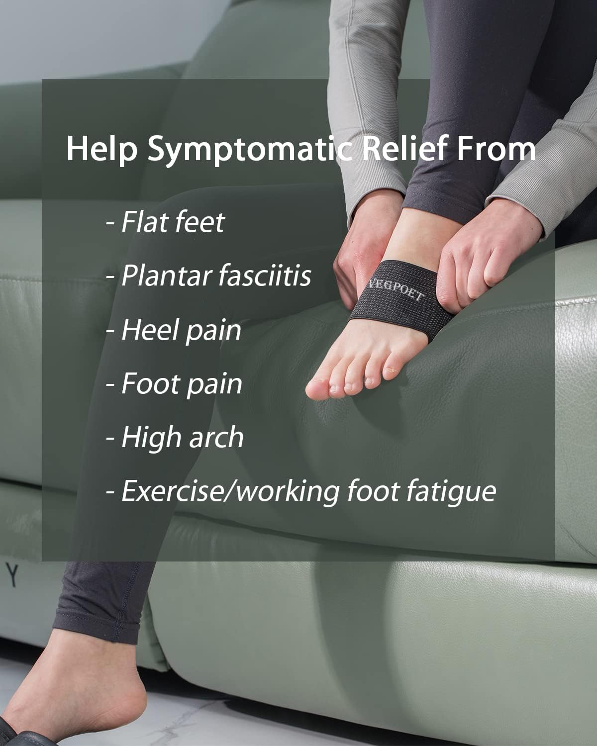 VEGPOET Copper Arch Support - Plantar Fasciitis Relief Arch Supports Bands/Sleeves with Gel Pads, Flat Feet Pain Relief,Men Women （1 Pair Black