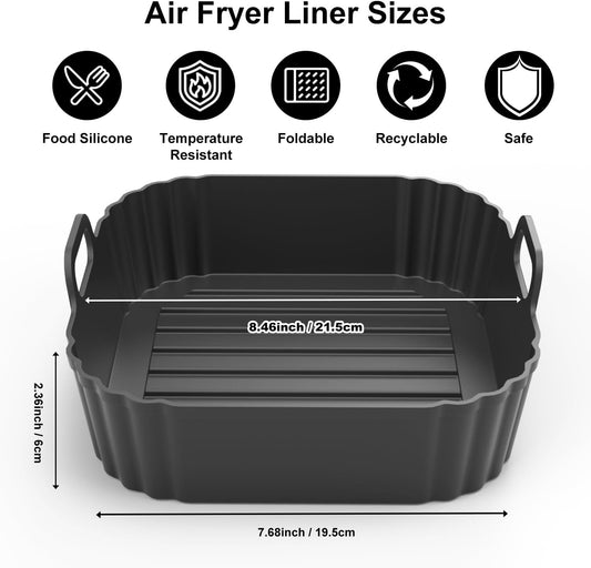 Square Silicone Air Fryer Liners 2 Pack 5-6.5QT for Ninja AF141/181
