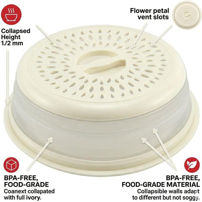 Microwave Splatter Cover for Food – Collapsible, Heat Resistant Vented Lid with Easy-Grip Handle, PP+TPR Plastic, Dishwasher Safe Kitchen Gadget, Green