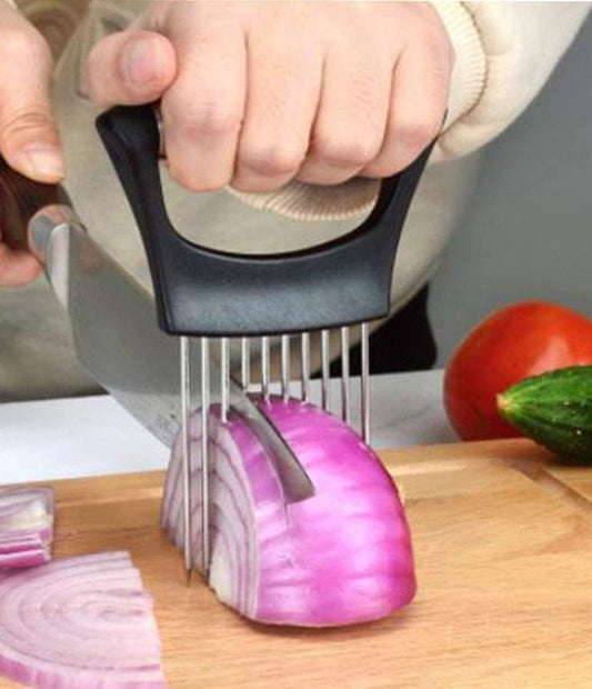 BeeSpring Slicer Meat Slicer, Food Slice Assistant Onion Holder Slicer, Kitchen Gadgets kitchen Utensil Holder - Stainless Steel Vegetable Holder Cutting Kitchen Gadget Onion Peeler 1pcs