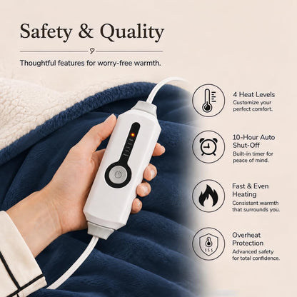 Electric Heated Blanket Full Size 72"x84" – Light Gray | ETL for Safe Overnight, 4 Heat Settings & 10H Auto Off, Dual-Sided Microplush Sherpa for Home Night, Machine washable