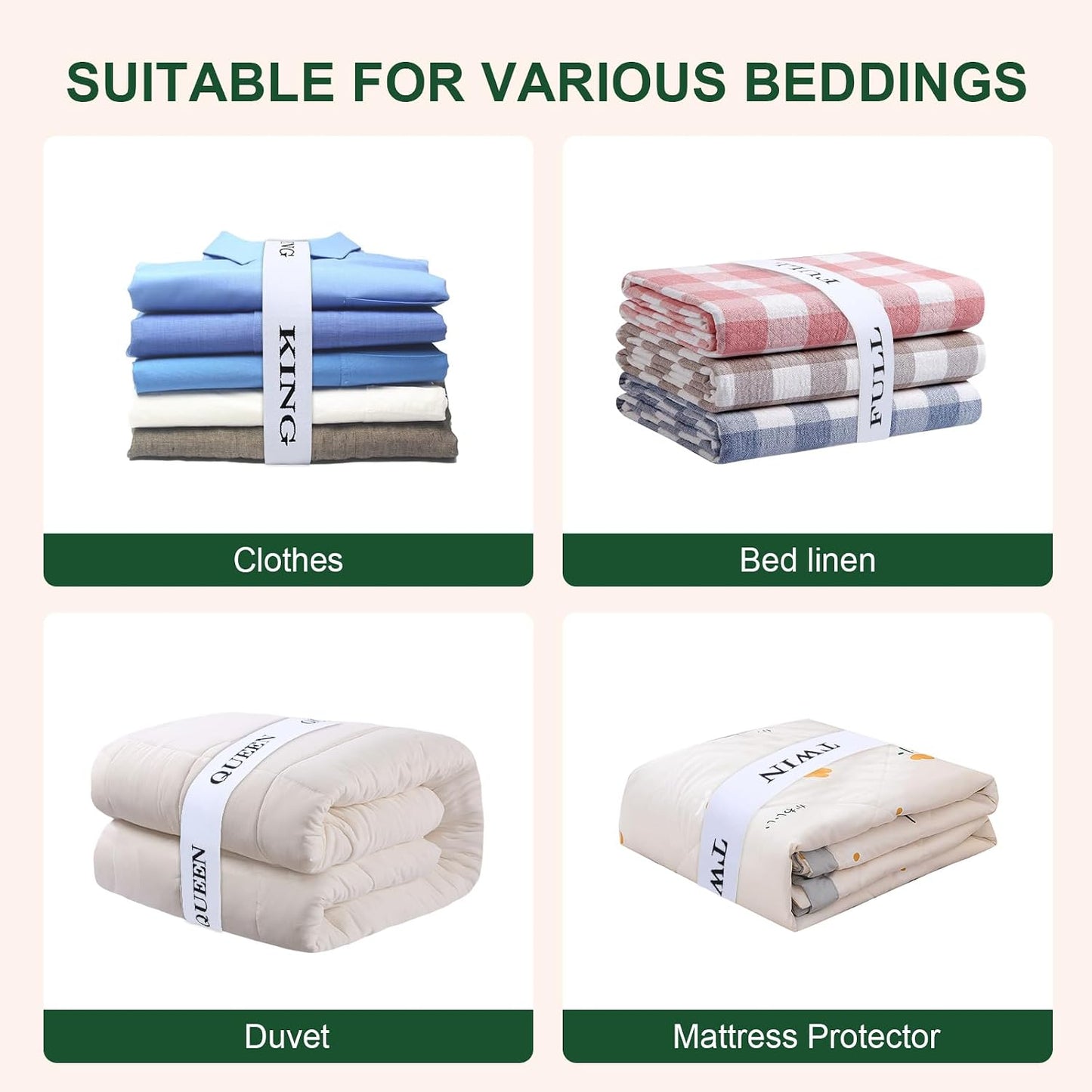 Bed Sheet Organizer Bands with Hook and Loop Adjustable Sheet Organizers and Storage Label Bands for Linen Closet-Elastic Bedding Sheet Keeper Straps for Bedsheet Sets (Queen 4PCs)