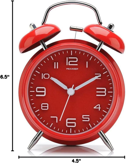Peakeep Loud Alarm Clock for Heavy Sleepers Adults, Metal 4.5 Inches | Twin Bell Battery Operated Analog Alarm Clocks for Bedrooms Kids' Room Decoration (Jewel Blue)