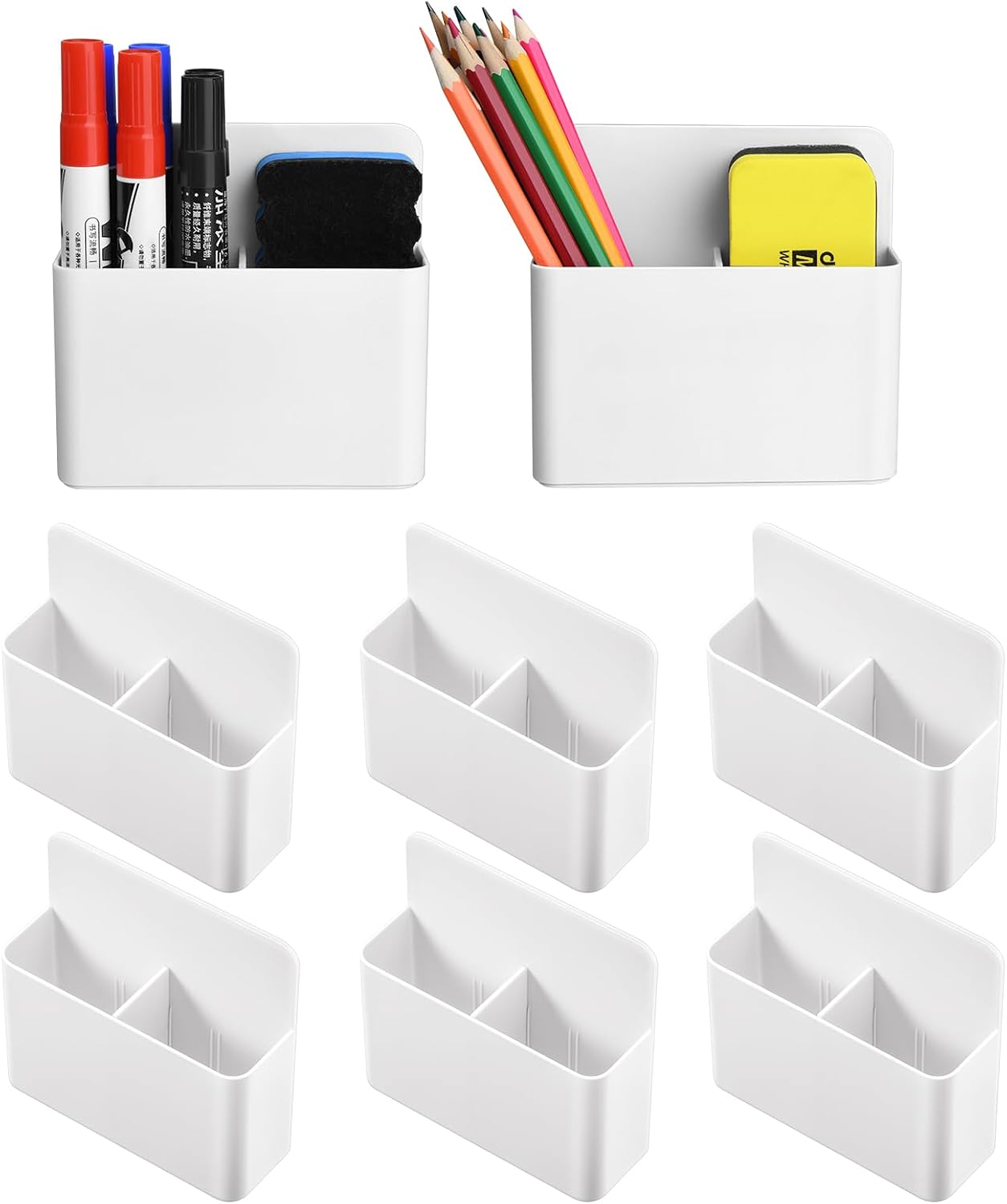 Marbrasse Magnetic Dry Erase Marker Holder,Pen and Eraser Holder for Whiteboard，Magnet Pencil Cup Utility Storage Organizer for Office, Refrigerator, Locker and Metal Cabinets (2 Pack)