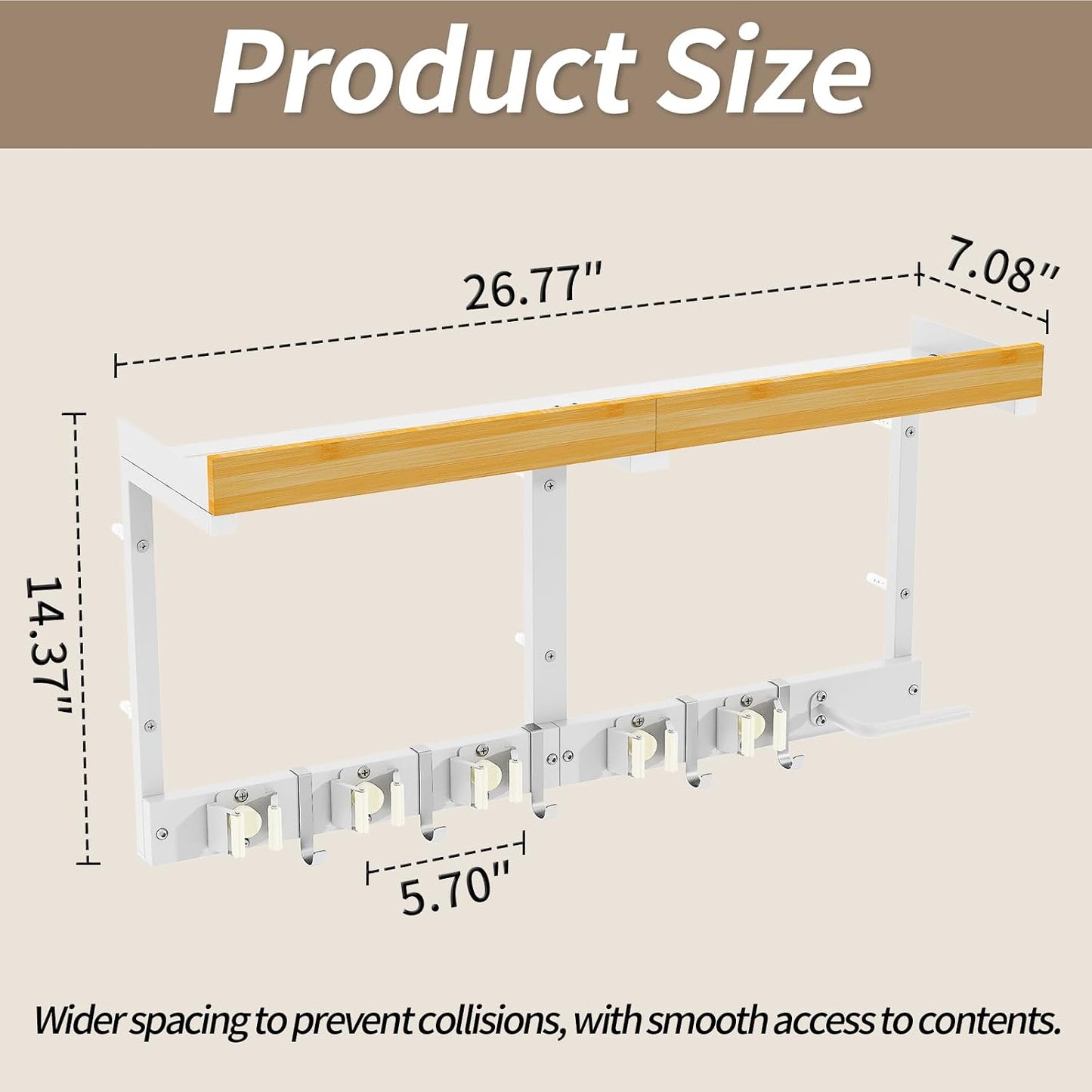 Broom and Mop Organizer Wall Hanging, Broom Hanger Holder Wall Mount | 3-in-1 Mop and Broom Holder Wall Mount with Storage Shelf & Vacuum Organizer,5 Racks,5 Hooks for Garage,Kitchen,Laundry Room
