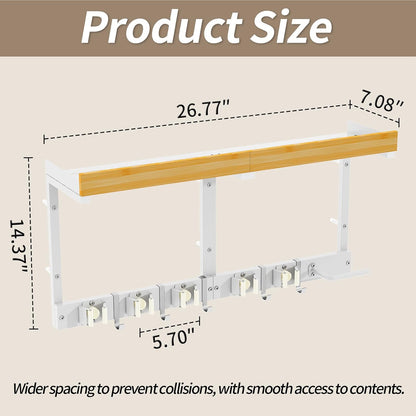 Broom and Mop Organizer Wall Hanging, Broom Hanger Holder Wall Mount | 3-in-1 Mop and Broom Holder Wall Mount with Storage Shelf & Vacuum Organizer,5 Racks,5 Hooks for Garage,Kitchen,Laundry Room