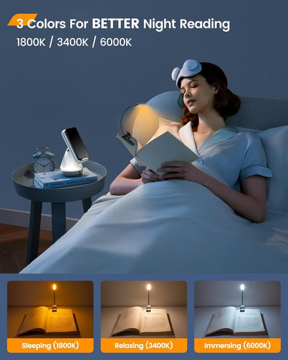 Glocusent Willow Book Light for Reading in Bed, 10 LED Bright Reading Light | 3 Colors & 3 Brightness, Rechargeable, 80Hrs, Lightweight, Clip on, Christmas Stocking Stuffers, Gifts, Book Lovers, Reader