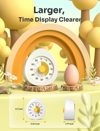 LIORQUE Visual Timer for Kids with Pause, 60 Minute Countdown Timer, White | Non-Ticking, 3 Volume Levels, Back Magnetic, Two Ringing Durations, Light Indicator, for Classroom Kitchen Office ADHD