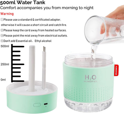 Portable Mini Humidifier, 500ml Small Humidifier for Bedroom Travel, White | USB Personal Cool Mist Humidifier for Baby Room Office Desk Home Plants, Auto Shut-Off, 2 Mist Modes, Super Quiet