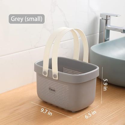 JiatuA Plastic Storage Basket with Handle Portable Shower Caddy Tote Organizer Basket Bin for Bathroom Kitchen Dorm Room Bedroom, Green | Sturdy Drainage Large Capacity Organizer Basket with Silicone Handles for Bathroom Kitchen Bedroom College Dorm