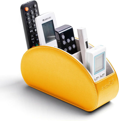 Remote Control Holders Organizer Box with 5 Compartment PU Leather Caddy | Multi-functional Office Desk Storage Caddy Store Tv Remote for Media Player,Brush,Pencil,Glassees&Office Supplies