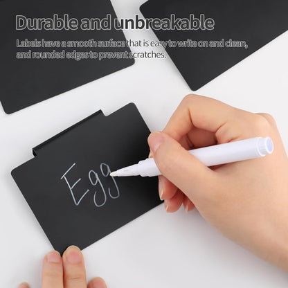 13Pcs White Clip-On Basket Labels Set with Chalk Marker, Reusable Pantry Bin Labels for Kitchen, Closet & Storage Organization