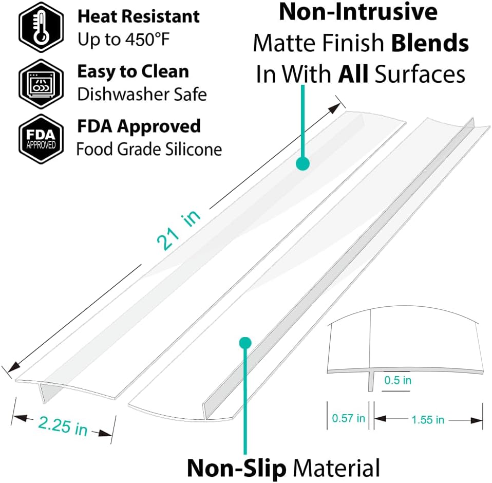 Stove Counter Gap Cover - 25 Inch Silicone Stove Gap Filler 2 Pack White | Kitchen silicone oven gap filler, countertop strips gap guard, easy to clean; white counter gap cover,crack guard for counter