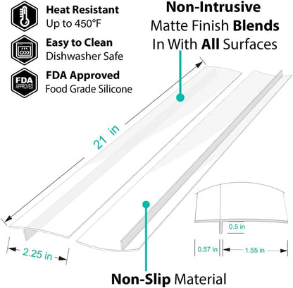 Stove Counter Gap Cover - 25 Inch Silicone Stove Gap Filler 2 Pack White | Kitchen silicone oven gap filler, countertop strips gap guard, easy to clean; white counter gap cover,crack guard for counter
