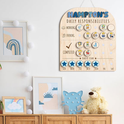 Daily Routine Chart for Kids, Visual Schedule, Routine Chart for Toddlers 3-5, Morning Bedtime Routine Chart for Toddlers, Wooden Chore Chart for Kids