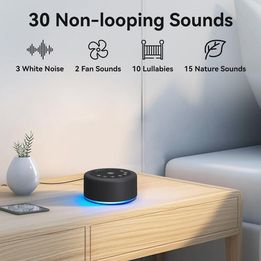 Sound Machine Night Light White Noise Brown Noise Machine 30 Non Looping Sounds 12 Lights 5 Timers 36 Adjustable Volume Memory Function Sleep Sounds Machine for Baby Kids Adult & Home Office Travel