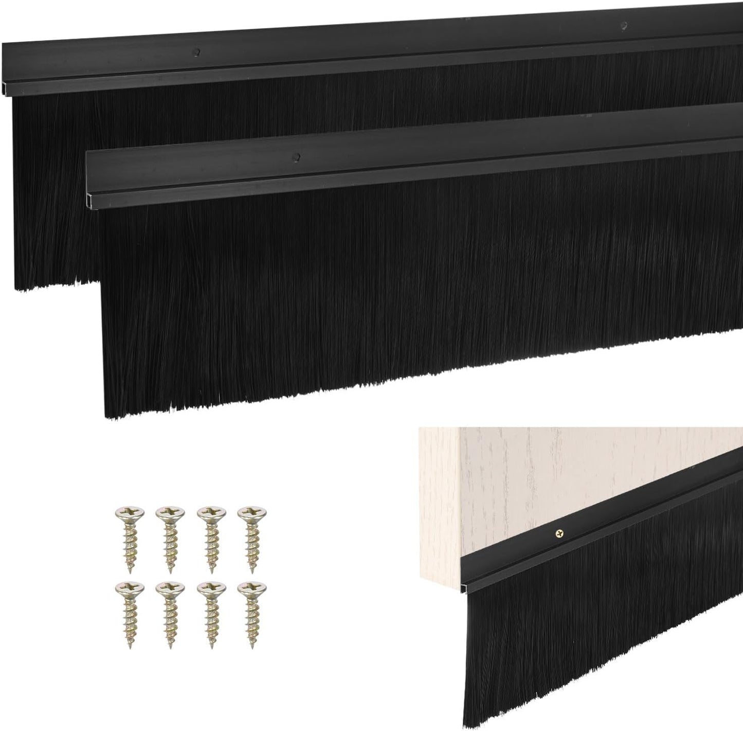 M METERXITY 2Pack Door Sweep - 39" Door Bottom Brush Heavy Duty Seal Draft Stopper Aluminum Base with 20mm Brush, Adhesive/Screw Installation for Interior/Exterior/Garage/Sliding Doors, Black