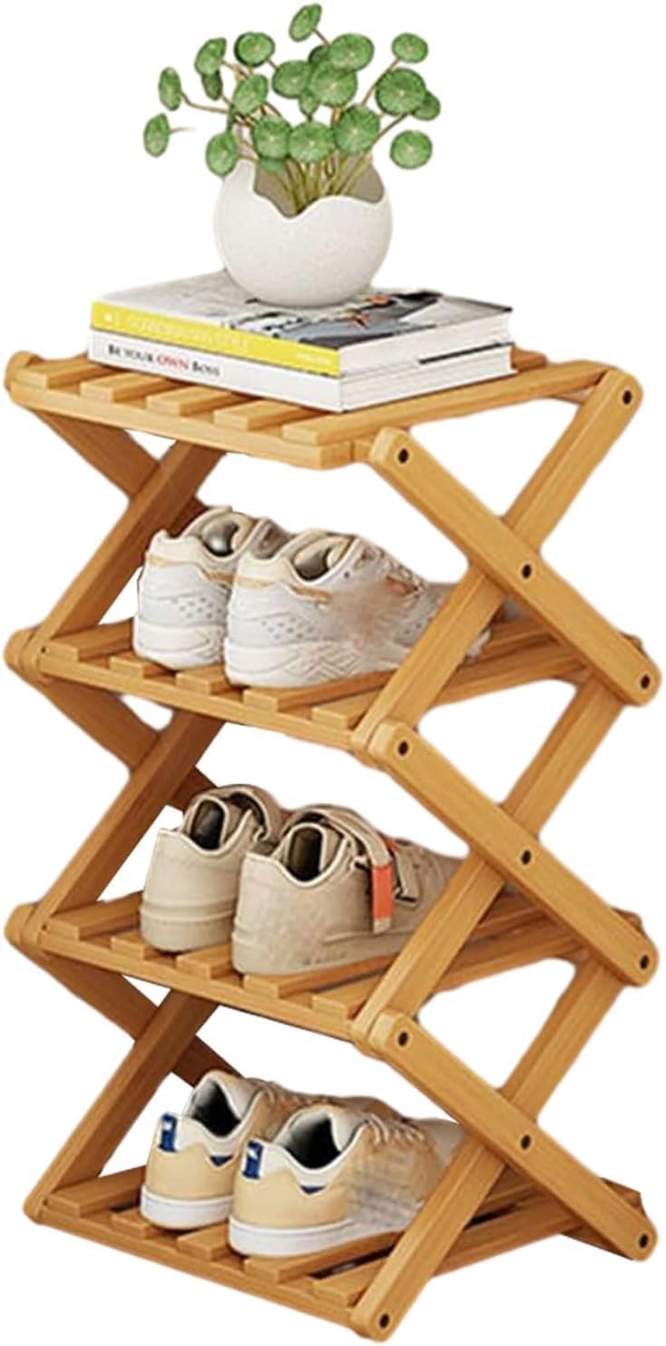 YYW Bamboo Shoe Rack for Entryway, Foldable Free Standing for Closet | Installation-Free Vertical Shoe Racks, Shoe Shelf for Living Room Bedroom, Easy To Assemble, Tawny 5 Layers
