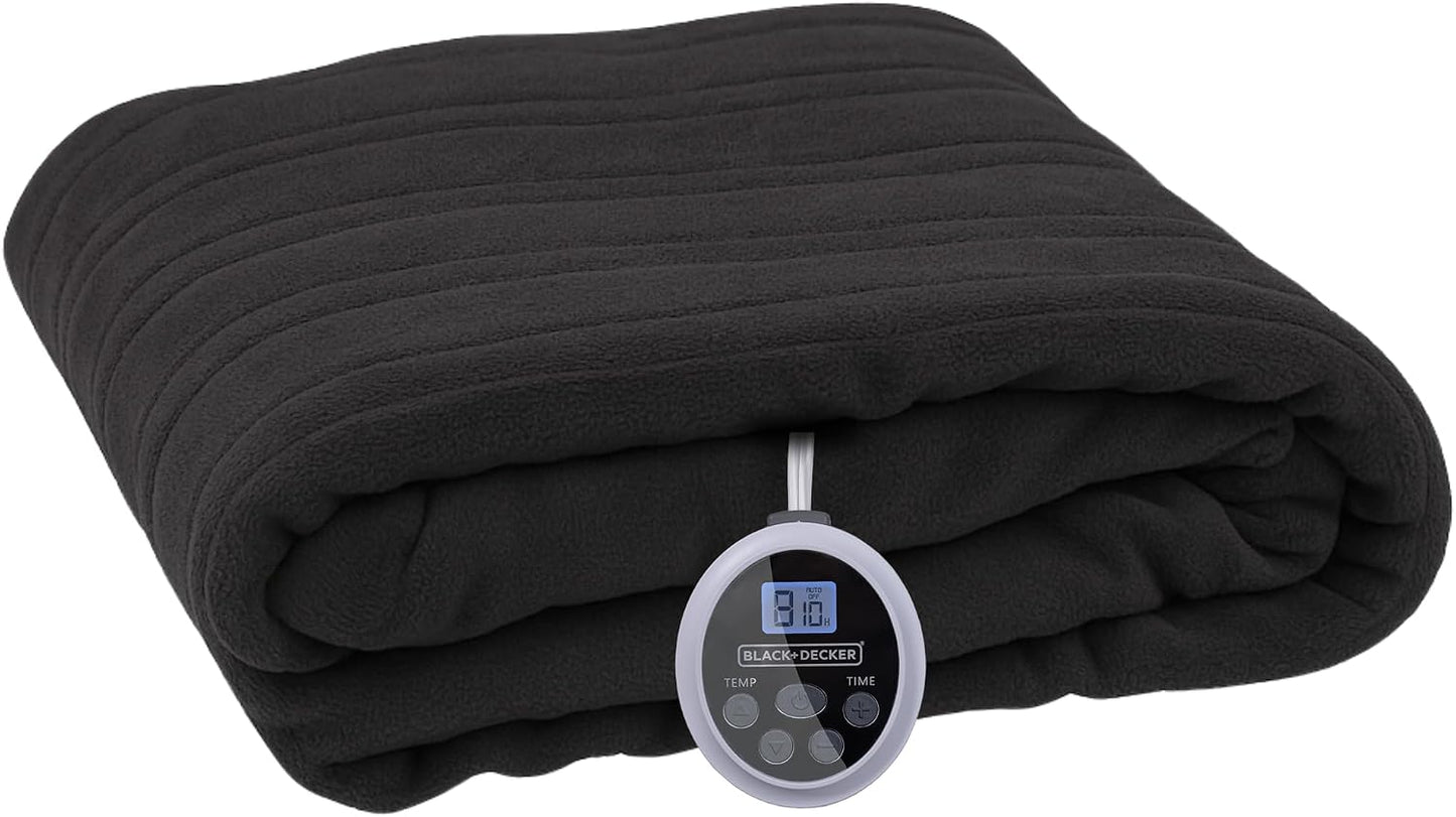 Black+Decker Heated Blanket Electric Throw, Fleece Electric Blanket, Heating Blanket with 4 Heating Levels, 3H Timer, Auto Shutoff, Fast Heating (50x60 inches, Grey)