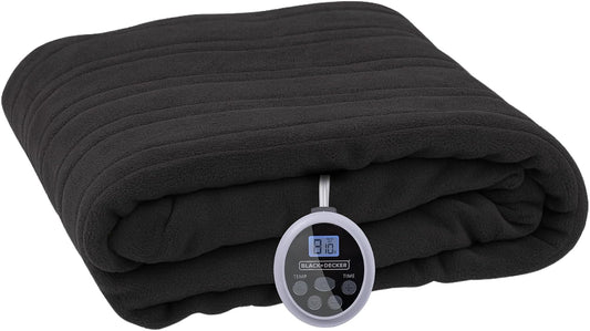Black+Decker Heated Blanket Electric Throw, Fleece Electric Blanket, Heating Blanket with 4 Heating Levels, 3H Timer, Auto Shutoff, Fast Heating (50x60 inches, Grey)