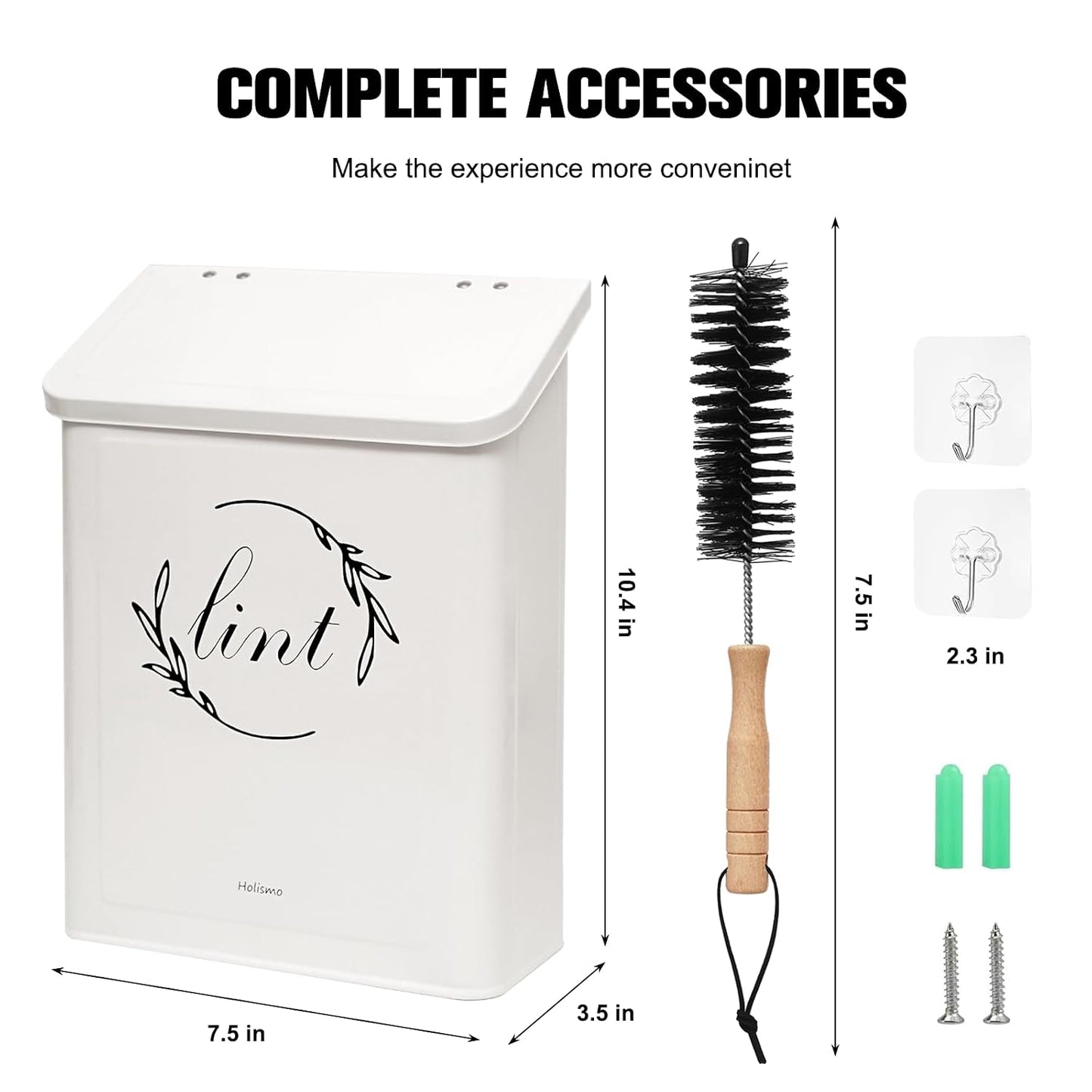 Magnetic Lint Bin for Laundry Room, Metal Lint Trash Can with Lid for Dryer, Wall Mounted Lint Holder Box with Lint Brush, Modern Farmhouse Laundry Room Decor, Cream
