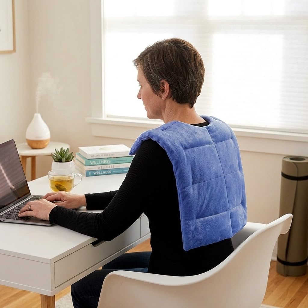 Herbal Concepts Aromatherapy Vest Shaped Microwaveable Wrap Made of Organic Flaxseed, Peppermint, & Lemon Grass for Back | Back Pack Relieves Stress & Pain | Available in Blue